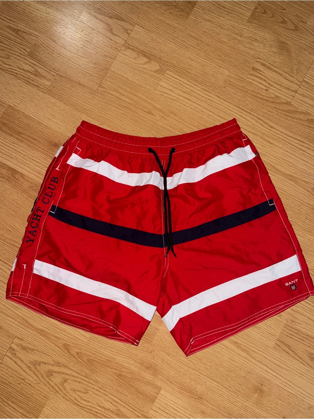 Gant Red Swim Shorts with White and Navy Stripes